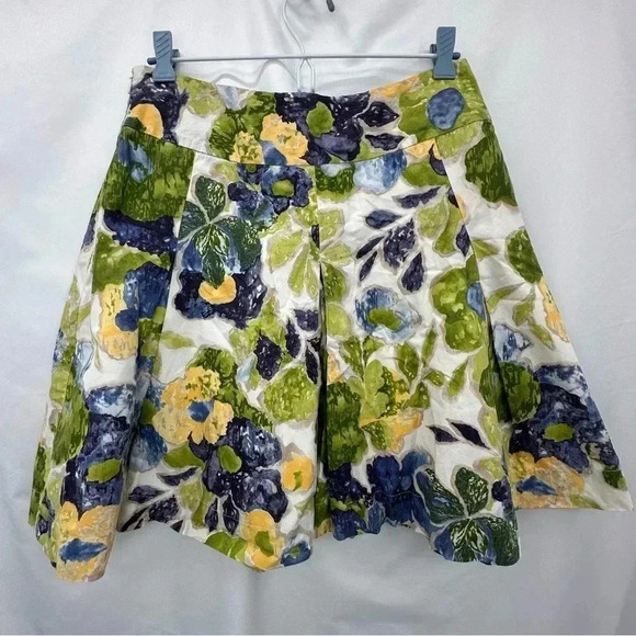 Talbots Woman’s Floral Pleated Skirt 12P Blue White Yellow Lined Side Zip Close - Picture 4 of 10